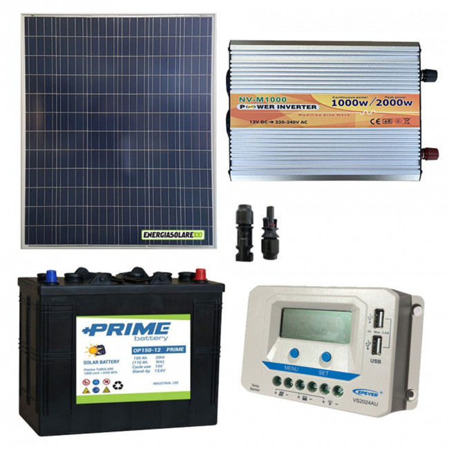 Kit Solar para vivienda Aislada 1000W 12V Batería AGM 2000Wh/día