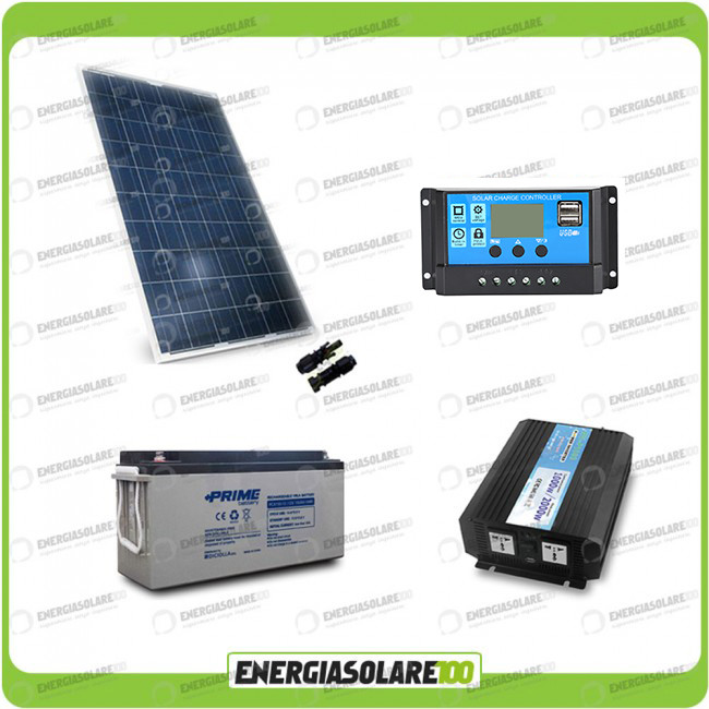 Kit chalet panneau solaire 200W convertisseur 1000W DC/AC 12V 220V batterie  150h