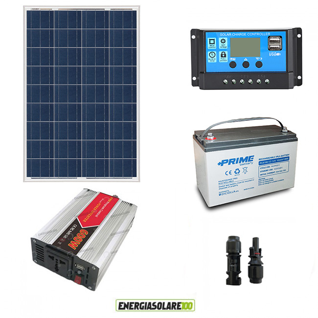 Kit panneau solaire monocristallin 100W 12V et régulateur 10A à