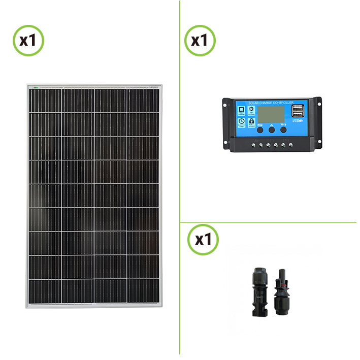 Kit panneau solaire 150W 12V Batterie 150Ah AGM Régulateur de charge PWM  10A NV10