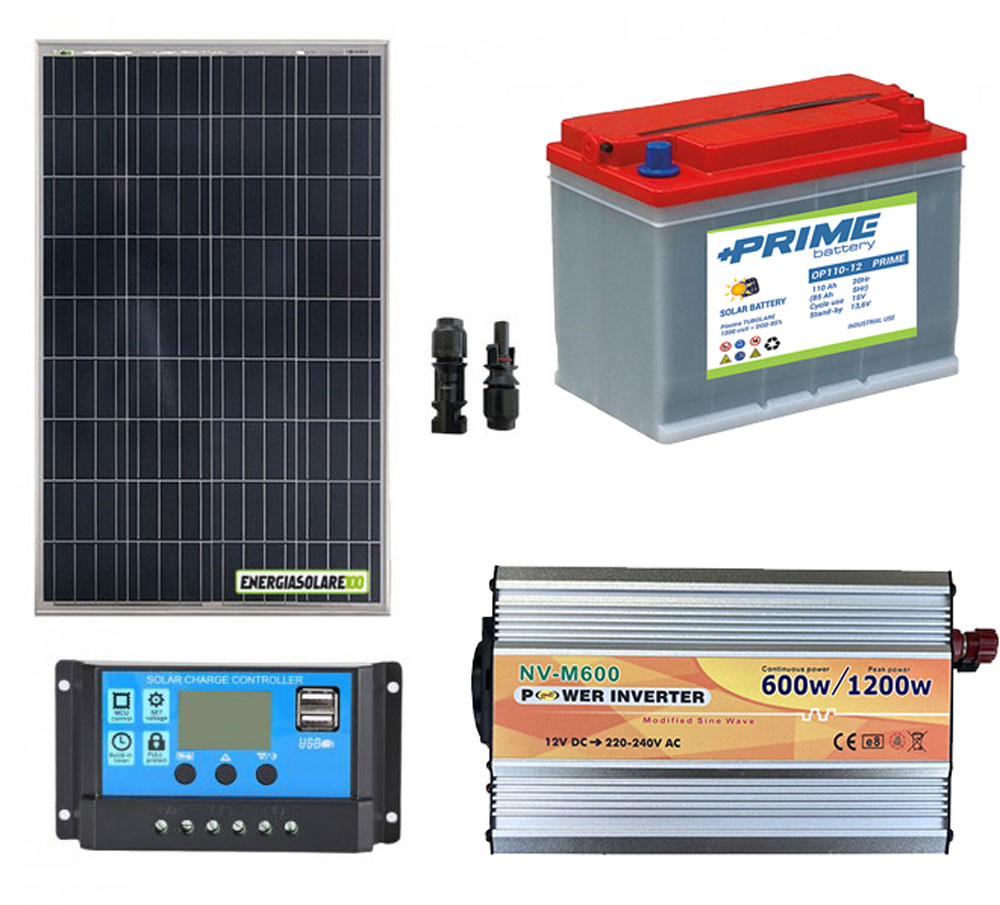 Pannello Solare Monocristallino Fotovoltaico 100W Batterie 12V da esterni