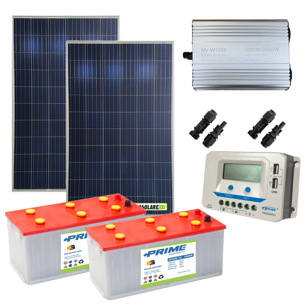 Kit chalet panneau solaire 200W convertisseur DC AC 12V 220V 1000W batterie  AGM 100h régulateur NVsolar