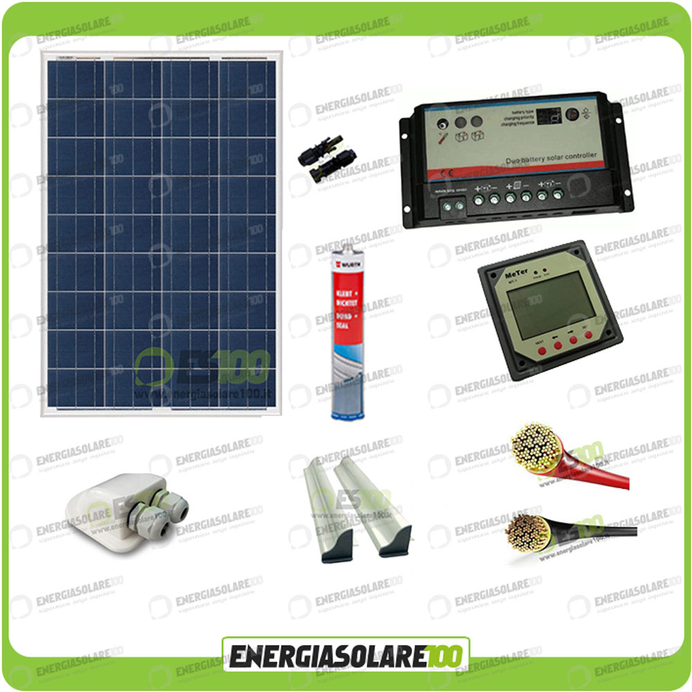 Kit Camper pannello solare 100W 12V passacavo supporto spoiler colla  sigillante regolatore di carica