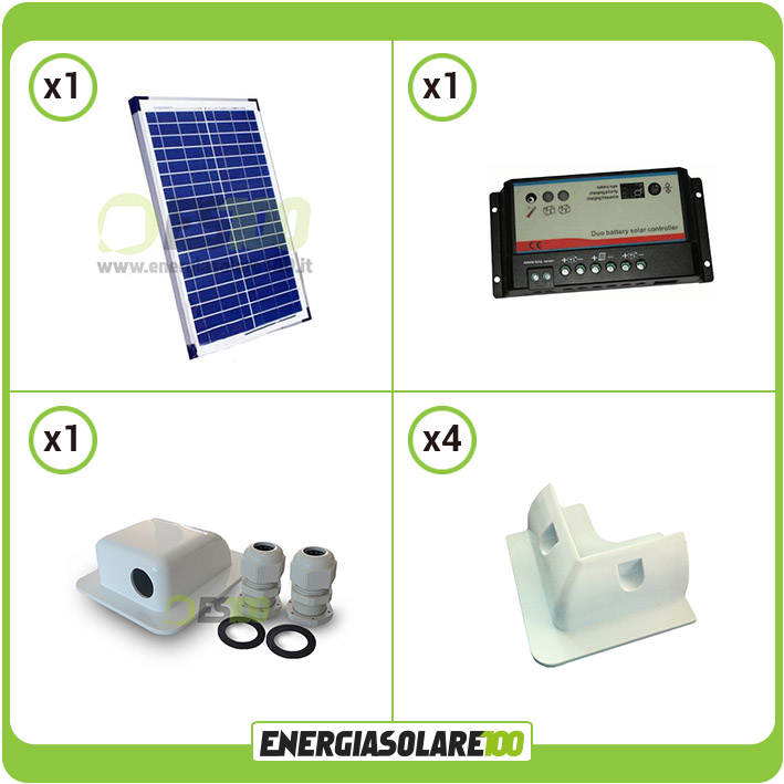 Kit Camper Base 20W (Pannello fotovoltaico + regolatore Regduo + Staffe +  Passacavi)