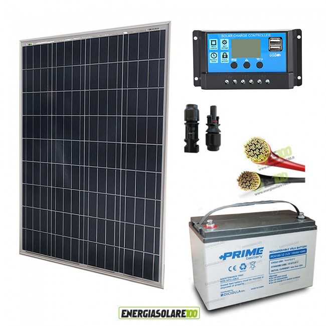 Kit Pannello Solare 100W Inverter 600W Batteria AGM 40Ah Regolatore 10A