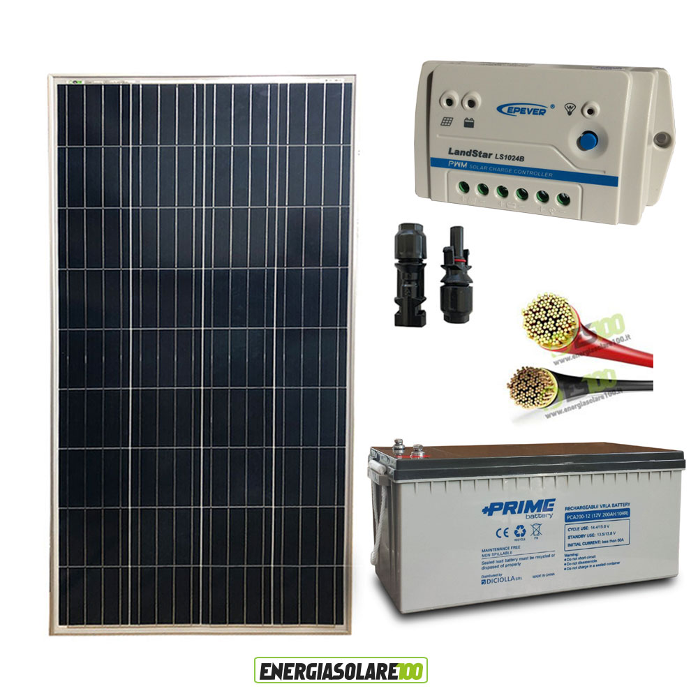 Kit PRO pannello solare 150W 12V policristallino regolatore di