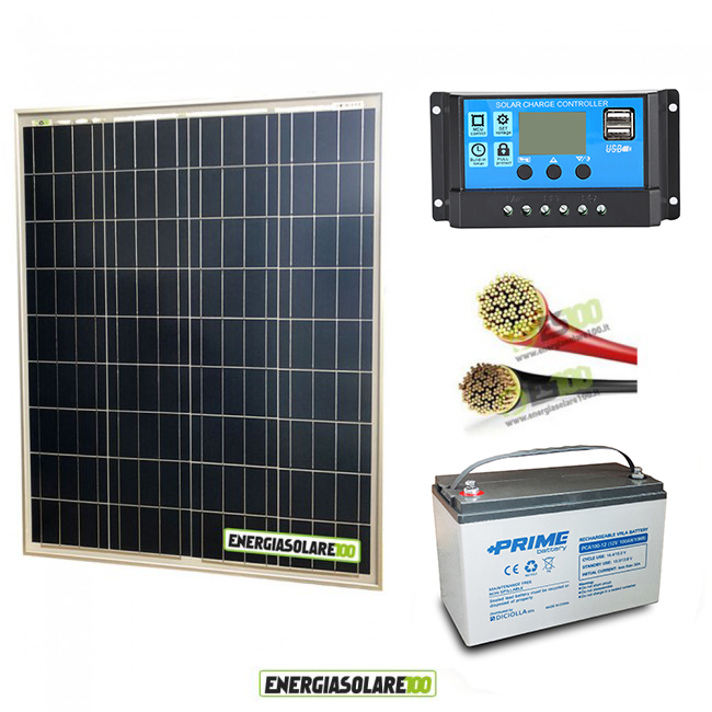 Kit Starter Pro 10W 12V con batteria 7Ah e cavi 2.5mmq PVC Energiasolare100. com