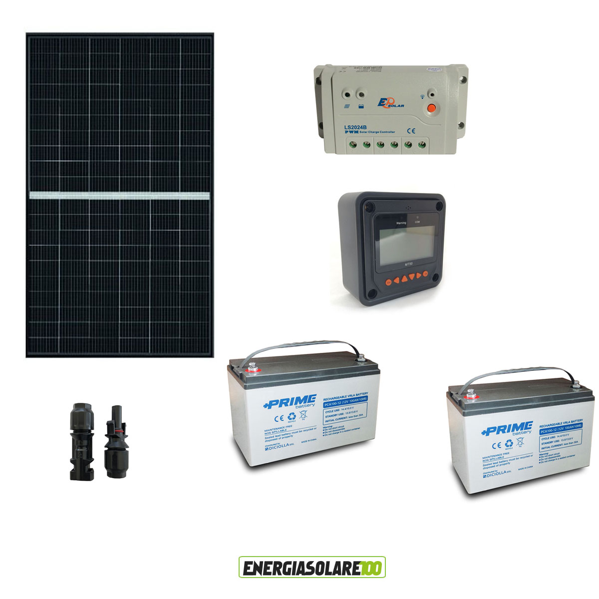 KIT FOTOVOLTAICO PANNELLO SOLARE 100W CON BATTERIA 100Ah A GEL PER ACCUMULO  REGOLATORE 30 AH