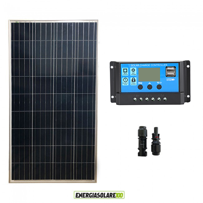 KIT SOLARE CAMPER PLUS 150W 12V – MODULO 150W / REGOLATORE 10A PWM DUAL /  ACCESSORI FISSAGGIO - Solar Energy Point