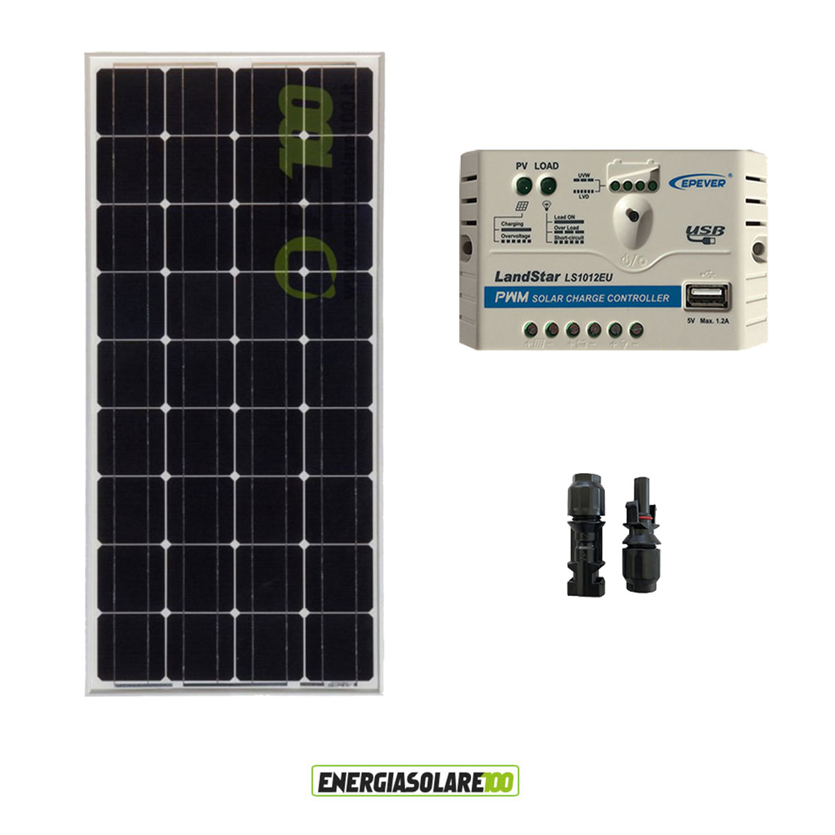 Kit pannello Fotovoltaico 100W 12V Monocristallino Regolatore di carica PWM 10A EPEVER impianti per Camper Casa Nautica Illuminazione