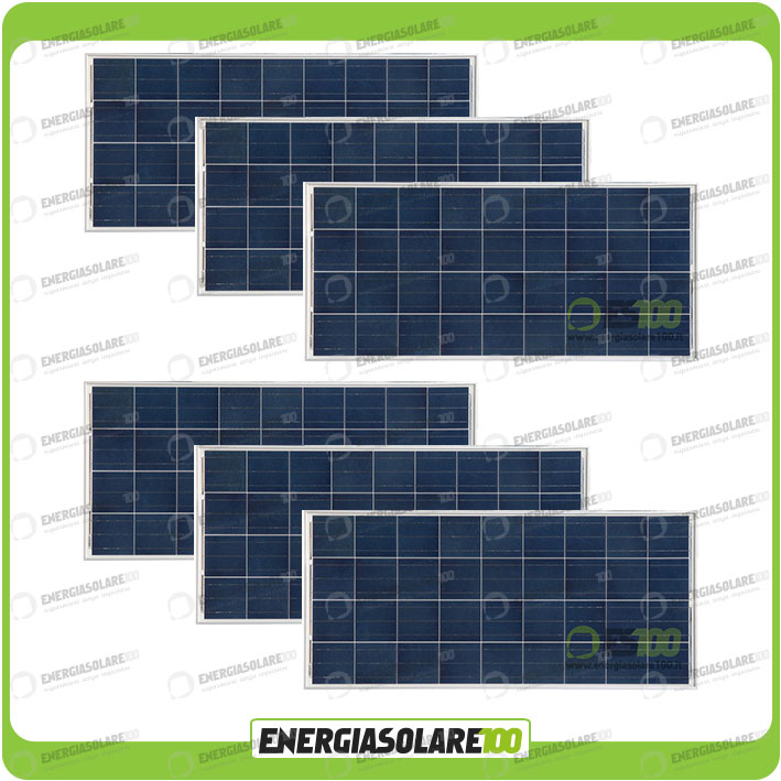 Set 6 Pannelli Solari Fotovoltaici 200W 12V Policristallino Pmax 1200W  Baita Barca